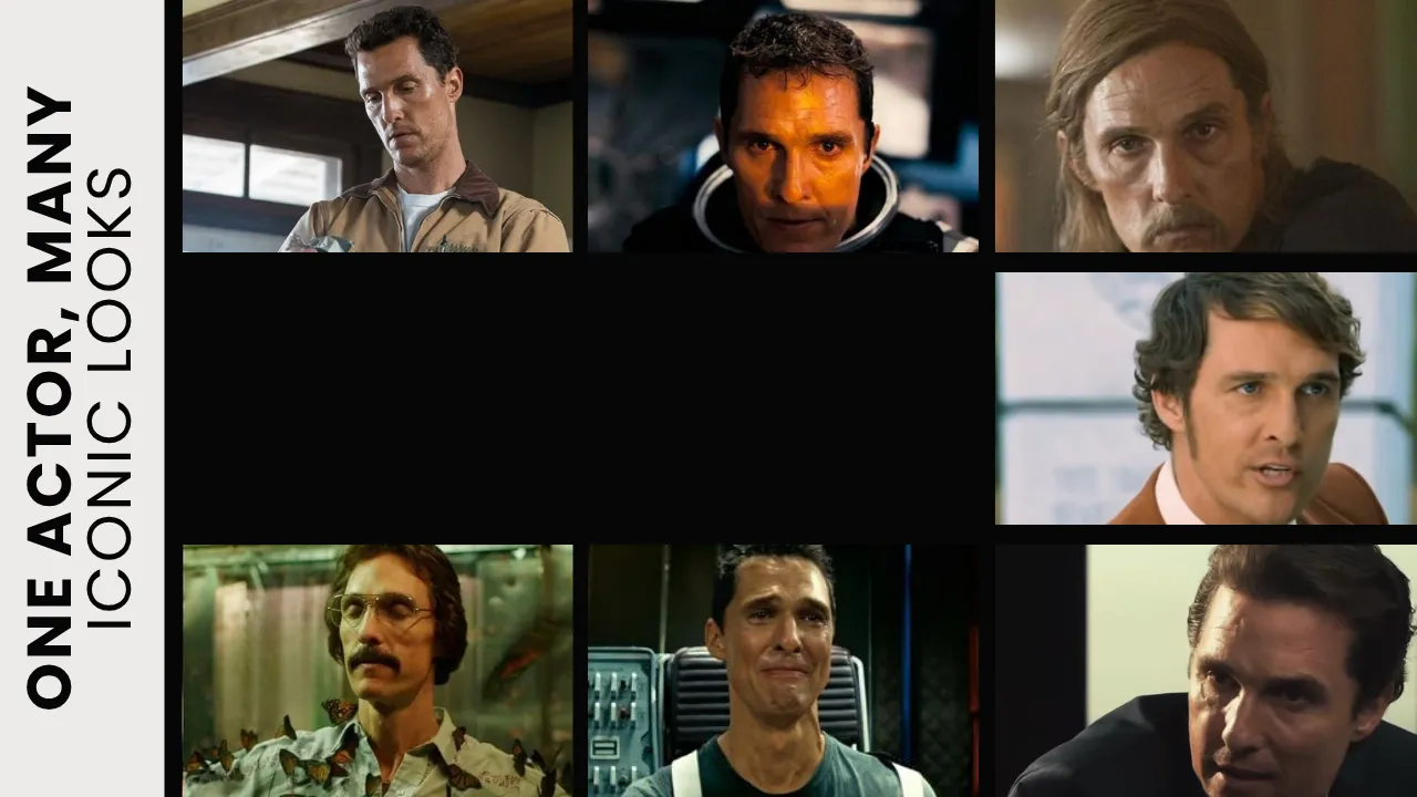 Matthew McConaughey’s Iconic Hair and Movie Transformations Collage of Matthew McConaughey’s iconic movie roles and changing hairstyles throughout his acting career