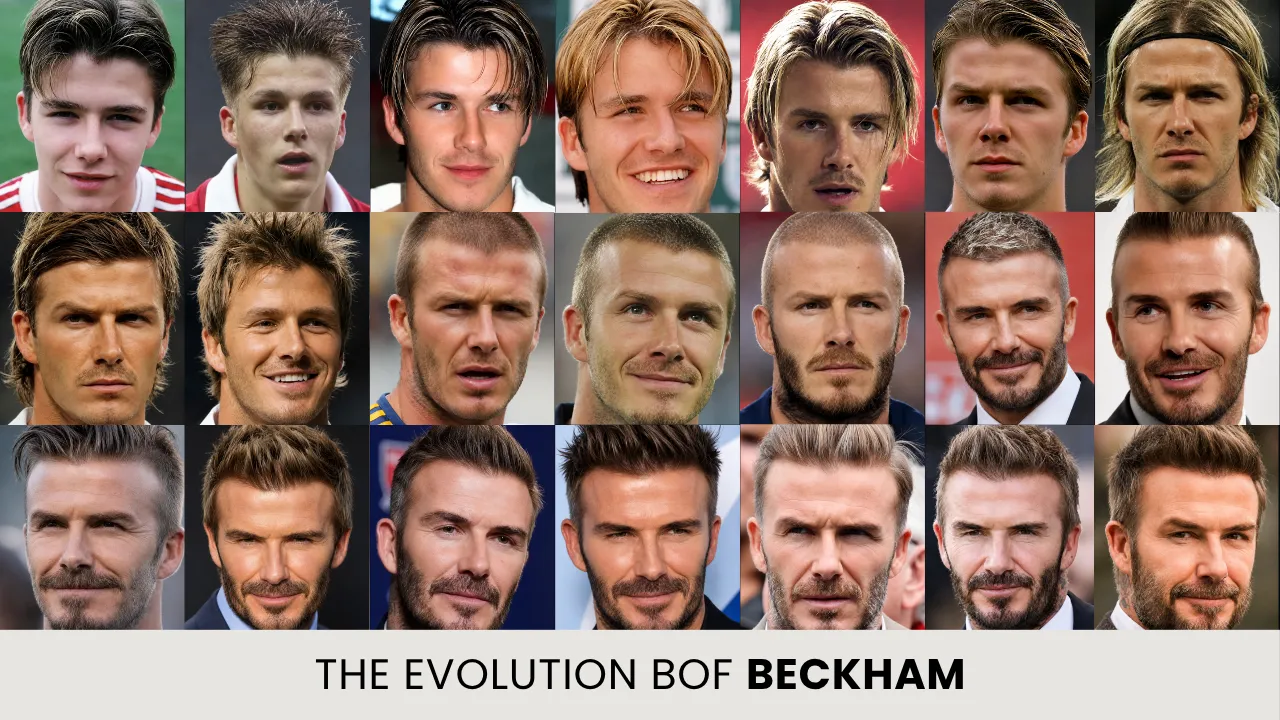 David Beckham Hair Evolution Timeline David Beckham hair evolution timeline showing hairline changes and hairstyle transformation