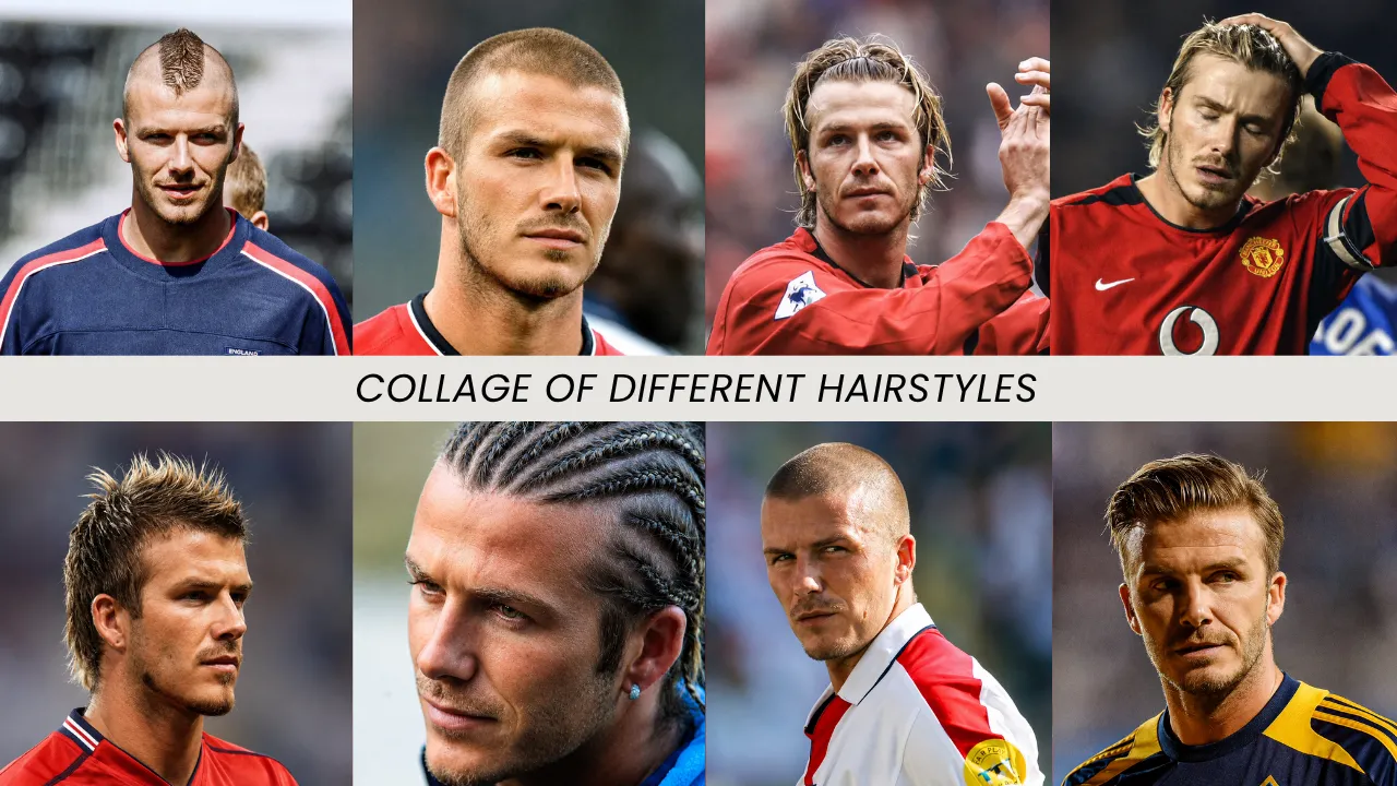 David Beckham Different Hairstyles David Beckham different hairstyles collage throughout his football career