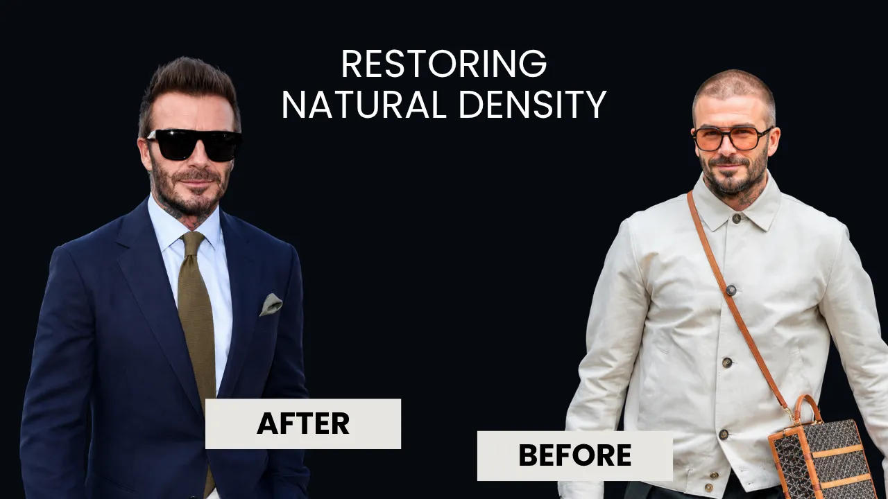 David Beckham before and after hair transplant natural density restoration comparison