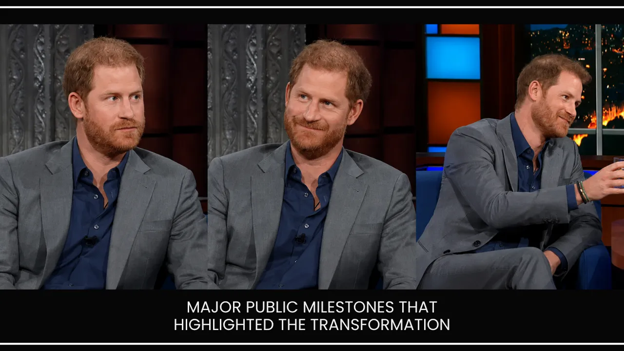 Prince Harry appearing on a television interview show, highlighting changes in hair density and hairline over time.