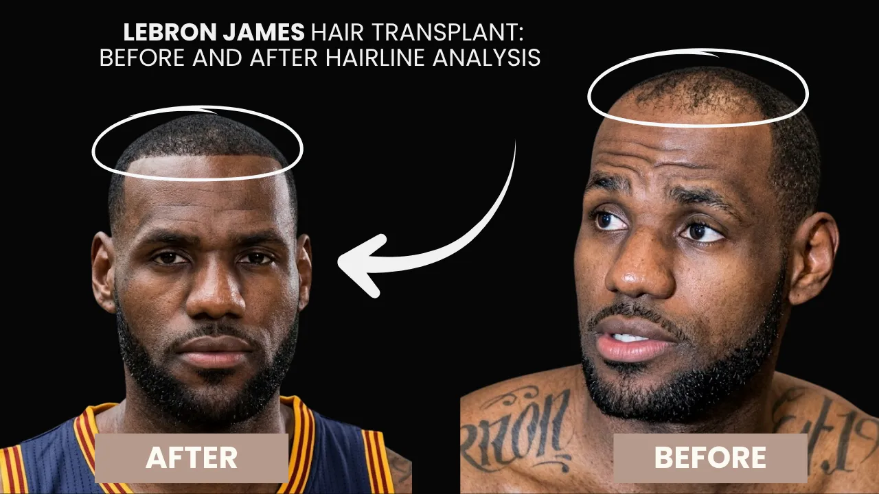 LeBron James hair transplant before and after hairline analysis showing thinning crown and fuller later hairline
