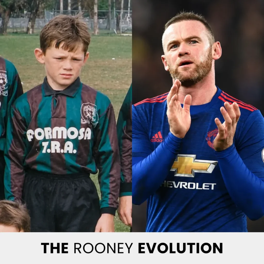 Wayne Rooney evolution from childhood football player to Manchester United star with a mature hairline appearance