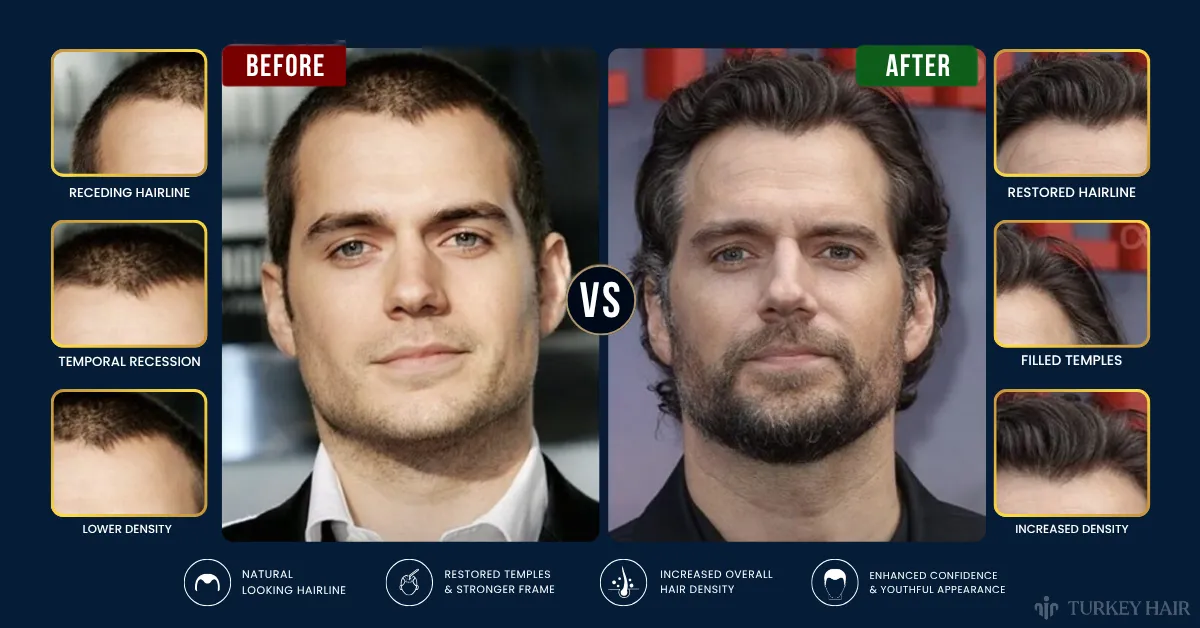 Henry Cavill, hair transplant, hairline, density, natural, celebrity hair